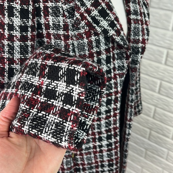 CALVIN KLEIN TWEED JACKET CAREER BLACK RED WHITE OPEN FRONT SIZE 4 - Picture 6 of 16